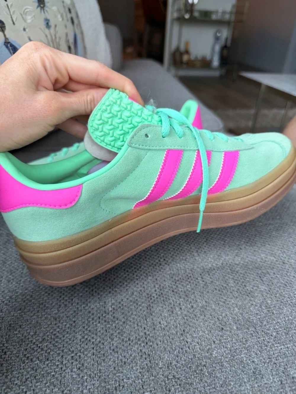 adidas Gazelle Women's Mint Green & Hot Pink Suede Sneakers - Picture 4 of 7